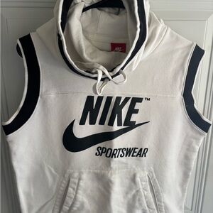 Nike White and Black Sleeveless Hoodie